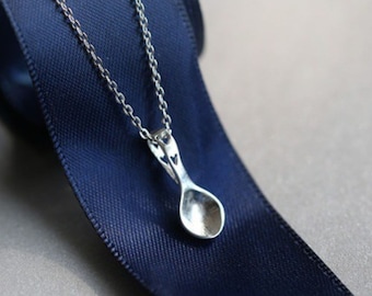 925 Sterling Silver Plated Mini Spoon Necklace,Dainty Cute Spoon Necklace
