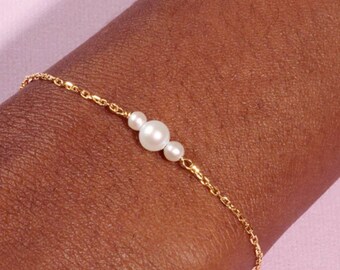 925 Silver Natural Freshwater Pearl Bracelet,Dainty Pearl Beaded Bracelet,Simple Bracelet, Bridesmaid Gift,