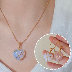Diamond Castle Pendant Necklace, Dainty Vintage Heart Shaped Opal Necklace,Best friend Heart Necklace image 1