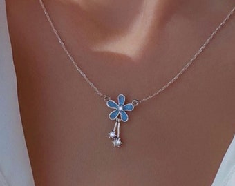 Collana di fiori in argento sterling 999, collana di fiori in argento delicata e carina per le donne