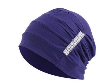 Chemo Headwear Pre Tied Headwrap Headscarf Turban with hand added Pearl Beaded Thin Lightweight Jersey Cap