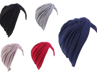Chemo Headwear Turban Pre Tied Headscarf Headwrap Beanie Hat Block Colour Cotton Blend