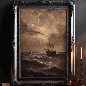 Vintage Segelschiff Öl-Stil Gemälde: Schiff auf Meer Poster, Victoria Gemälde, Barock Meer Home Decor, gotische nautische Kunst, Wandbild