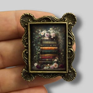 Blumenwissen Mini Bilderrahmen: Dark Academia Romantischer Vintage Bücherzauber, Klassisch Niedliche Dekoration für Bücherschrank, Leseecke