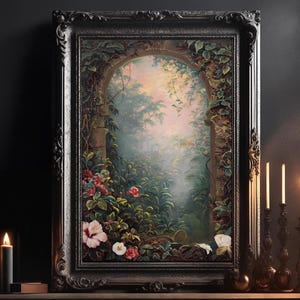 Tor zum Zauberwald Gemälde: Fantasy Kunstdruck, Magische Natur Wandbild, Dekor, Goth, Witchy, Märchen Magie Poster, Victoria Botanik Gemälde