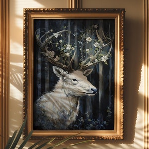 Der Weiße Hirsch Kunstdruck: Natur Vintage Poster, Dark Art Druck, Fantasy Magisches Dekor, Witchcraft, Witchy, Tier Qualitäts-Wandbild
