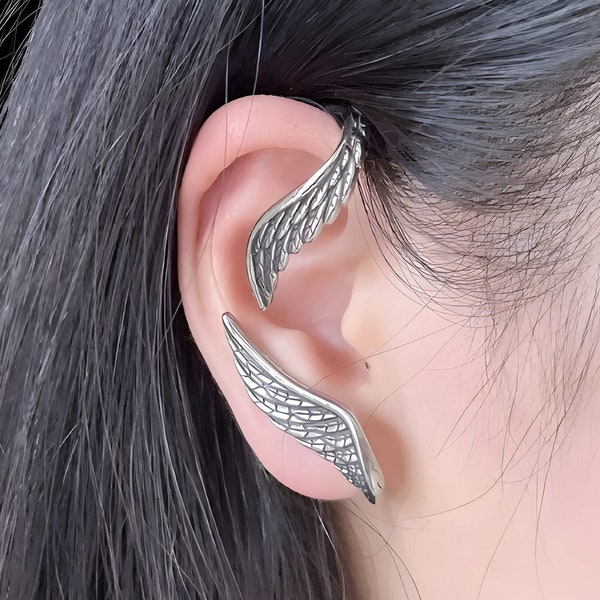 Angel Wings Ear Cuff Earring: Ear cuff made of high quality stainless steel, Gothic, Witchy, Witchcraft, Celestial Jewelry, Elf Earrings