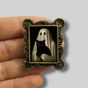 Mini-tavelramar med spöken och katter: Goth-häxig bordsdekoration som en vintage-dekoridé för skrivbord, bokhylla, mysig Halloween-läshörna