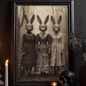 Hasen Sekte im Wald: Horror Vintage Poster, Dunkle Künste, Düsteres Gothic okkultes Gemälde, Witchcraft, Goth Home Decor, gotisches Wandbild