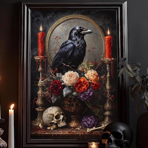 Viktorianischer Rabe Kunstdruck: Gothic Poster, Vintage Dark Art, Victoria Krähe, Rabe, Witchcraft, Hexen Dekor, Moody, Gotisches Wandbild