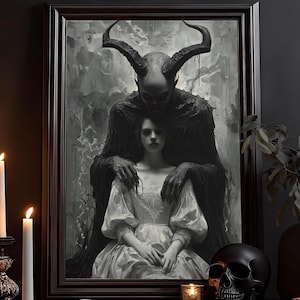 Possédé par le diable Art Print: Satan Occult Dark Art, Peinture à l’huile gothique, Dark Art, Dark Academia Painting, Horror Poster, Mural