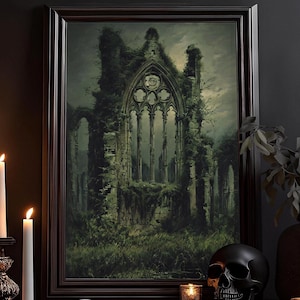 La vieille peinture de ruine : décor victorien, art sombre gothique, femme vintage, université sombre, peinture antique rustique, affiche, peinture murale
