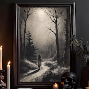 Allein im Wald Kunstdruck: Hexen Poster, Dunkle Künste, Gothic okkulter Kunstdruck, Witchcraft, Witchy Home Decor, Goth düsteres Wandbild