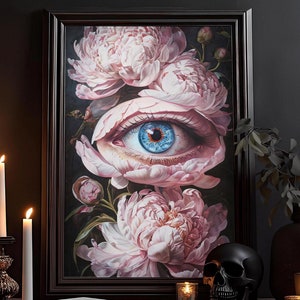 A flor que tudo vê: mural de plantas botânicas, academia escura, pôster gótico, arte escura, impressão de arte Dark Cottagecore Nature Victoria
