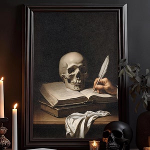 Poesie Vintage Gemälde: Viktorianisches Gotik Wandbild, Dark Academia, Düstere Malerei, Dark Cottagecore Poster, Antik Rustikal Kunstdruck