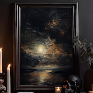 Die Schwarze Wolken Landschaft Ölgemälde: Melancholisches Bild, Natur Impressionismus Zeichnung, Dark Academia Art, Gothic Poster, Wandbild