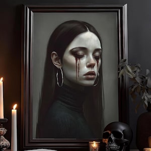 Tristesse profonde : impression d'art sombre, sorcière, art mural de sorcellerie, décoration gothique, affiche Dark Academia, peinture de dessin sombre, peinture d'horreur