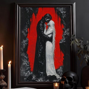 Draculas Liebe Kunstdruck: Düstere Zeichnung, Vampir Poster, Dark Academia, Gothic Bild, kräftige Farben Wandbild auf Qualitativem Papier