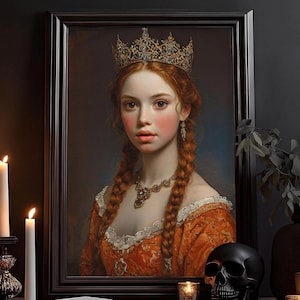 Gekrönte Königin Portrait Gemälde: Viktorianisches Dekor, Victoria Druck, Vintage Antik Rustikal Frau Druck, Malerei Kunst Poster, Wandbild