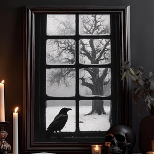 Rabe vor dem Fenster Kunstdruck: Vintage Poster, Dark Art, Schwarze Viktorianische Krähe/Rabe, Witchcraft, Gothic Dekor, Gotisches Wandbild