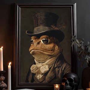 Frosch Vintage Portrait Gemälde: Viktorianisches Wandbild, Dark Academia, Gothic Tier Poster, Dunkle Künste, Barock Cottagecore Kunstdruck