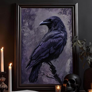 Rabe im Violetten Schleier Gothic Kunst Poster, Vintage Poster, Dark Art, Viktorianische Krähe/Rabe, Witchcraft Dekor, Gotisches Wandbild