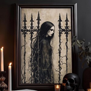 Die Frau in Schwarz: Viktorianisches Dekor, Gothic Dark Art, Vintage, Rustikal Dunkle Kunst, Düstere Malerei Gemälde, Poster, Wandbild