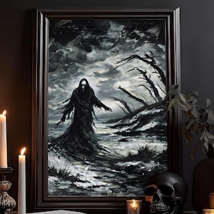 Geist im Sumpf Aquarell Gemälde: Düster Horror Gemälde, Dark Art Kunstdruck, Gothic Zeichnung, Dunkle Malerei, Grusel Dekor Poster, Wandbild