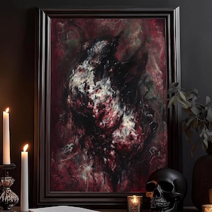 L’offrande d’art : peinture d’art d’horreur abstraite, gothique, art sombre, décor Dark Academia, peinture d’horreur, peinture murale sombre