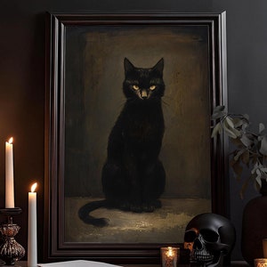 De kat met het boze oog schilderij: aquarel, Wildlife Witchy tekening, eenvoudige moderne poster, Witchy, Witch Decor muurschildering