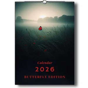 Butterfly calendar 2026 with dreamy nature motifs in mystical aesthetics as a poetic wall calendar for romance and tranquility room decor