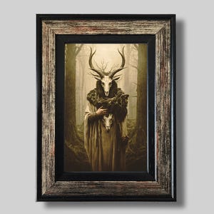Druide im Wald mit Bilderrahmen: Vintage Poster, Dunkle Künste, Gothic okkultes Gemälde, Witchcraft, Gothic Home Decor, gotisches Wandbild