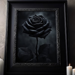 La rosa negra: La bella en la oscuridad, cartel gótico, Cottagecore oscuro, arte victoriano, mural floral vintage
