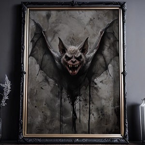 Bat Goth Art Print: Occult Dark Art, Gothic Oil Painting, Dark Art, Dark Academia Painting, Witches, Witchy Horror Poster, Wall Art