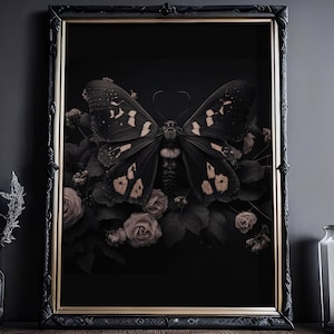 Schwarze Motte Nachtfalter im Düsteren Vintage Stil: Vintage Poster, Goth Gemälde, Viktorianisches Wandbild, Qualitatives Papier