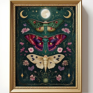Wicca Motten Kunstdruck: Grünes Natur Nachtfalter Gemälde, Goth Bild, Viktorianisches Wandbild, Hexen, Witchcraft Poster, Qualitäts-Bild