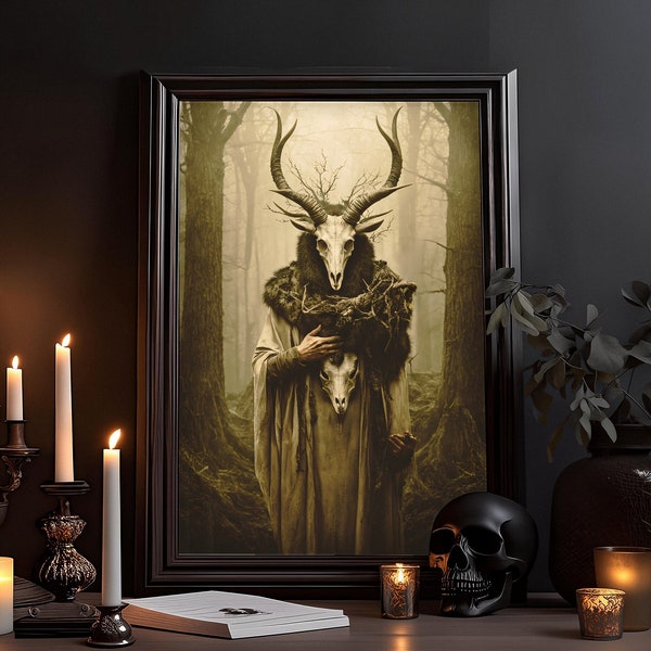 Druide im Dunklen Wald: Vintage Poster, Dunkle Künste, Gothic okkultes Gemälde, Witchcraft, Gothic Home Decor, gotisches Wandbild