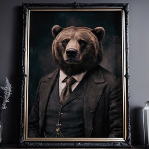 Orso in stile vittoriano: arte gotica, animali, streghe, cottagecore, arte vittoriana murale con colori forti su carta di qualità