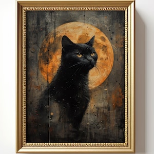 Schwarze Katze beim Blutmond: Witchcraft, Witchy Poster, Hexen Gemälde, Schwarze Künste, Hexerei Wandbild, Gothic, Dark Academia Kunstdruck
