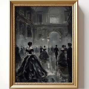 Der dunkle Tanzball Gemälde: Viktorianisch, Gothic Dekor, Vintage Kunstdruck, Dark Academia Malerei, Barock Poster, Victoria Wandbild