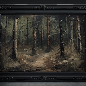 Der Dunkle Wald Ölgemälde: Melancholisches Bild, Natur Impressionismus Zeichnung, Dark Academia, Gothic Poster, Kräftige Farben Wandbild