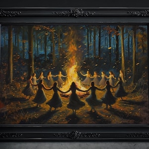 Tanz am Lagerfeuer: Witchcraft, Witchy Poster, Hexen Gemälde, Schwarze Künste, Hexerei Wandbild, Gothic, Dark Academia Dekor Kunstdruck