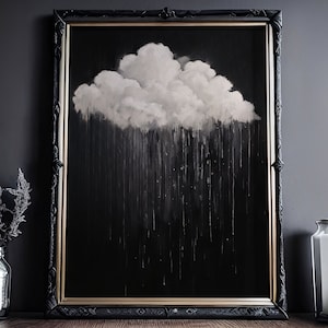 Nuage de pluie mélancolique : aquarelle sombre, académie sombre, affiche gothique aux couleurs vives, impression d'art, fresque murale