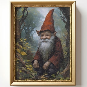 Zwerg im Zauberwald Gemälde: Viktorianisches Fantasy Dekor, Goth Dark Art Druck, Vintage Rustikal Antike, Malerei Kunst, Poster, Wandbild