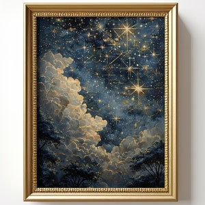 Magischer Sternenhimmel: Celestial Witchy, Magische Zeichnung, Himmlisch Poster, Wunderschöne Farben, Dark Academia, Gothic Sterne Wandkunst