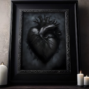 Schwarzes Herz: Anatomisches Herz in Schwarz, Gothic, Witchcraft, Viktorianisches Poster, Schweres Papier mit kräftigen Farben Wandbild