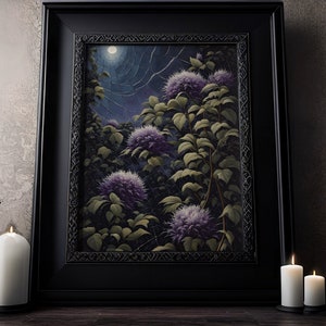 Spinnenweben im Wald bei Vollmond: Melancholische feine Zeichnung, Dark Academia, Gothic Poster, kräftige Farben Wandbild