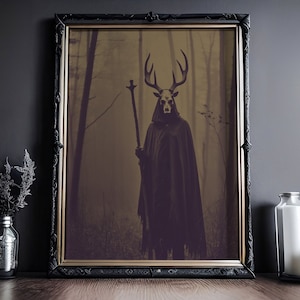 Druide im Dunklen Wald, Vintage Poster, Dunkle Künste, Gothic okkultes Gemälde, Witchcraft, Gothic Home Decor, gotisches Wandbild