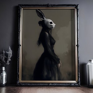 Frau mit Hasenmaske: Sekte, Okkulte Kunst, Gothic, Viktorianisch, Witchcraft Wandbild, Dark Academia, Qualitäts-Kunstdruck