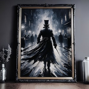 Jack The Ripper Pastell Pinselzeichnung: Viktorianisches London, Gothic Gemälde, Dark Academia Poster, Wandbild mit kräftigen Farben